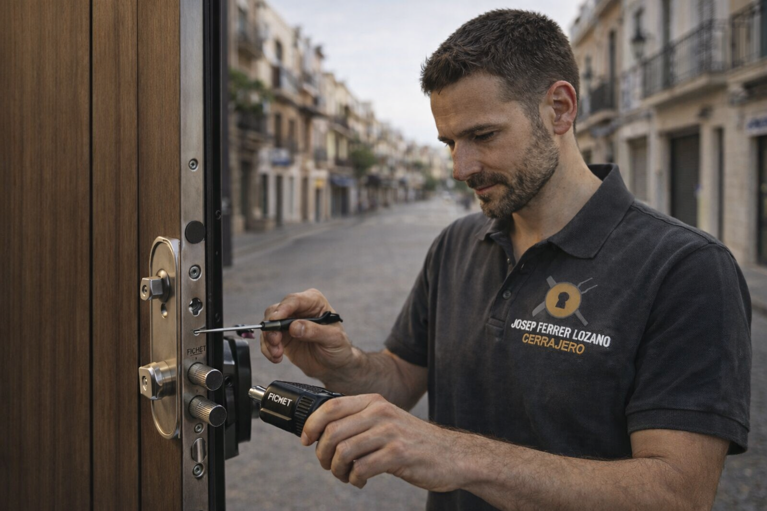 Cerrajero a domicilio en Sabadell junto a una puerta de seguridad